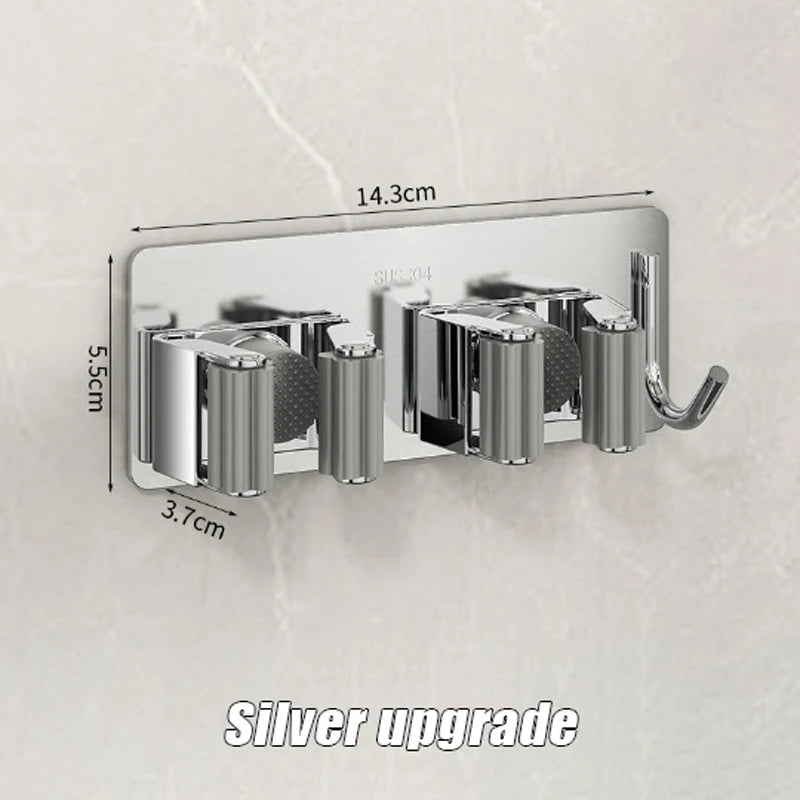 porte balai acier inoxydable adhésif mural moderne gris rangement salle bain étanche