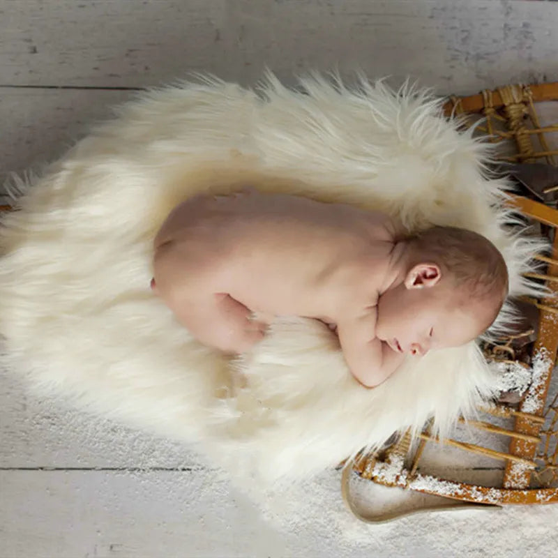 coussin fourrure synthétique blanc rose bleu vert moderne doux nouveau né photo bébé mois