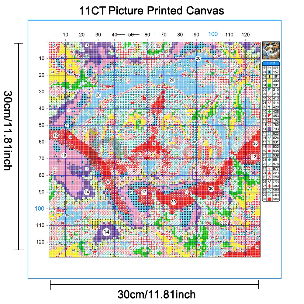 toile broder chien automne 30x30cm 40x40cm 50x50cm 60x60cm multicolore artisanal aiguilles fil plan kit