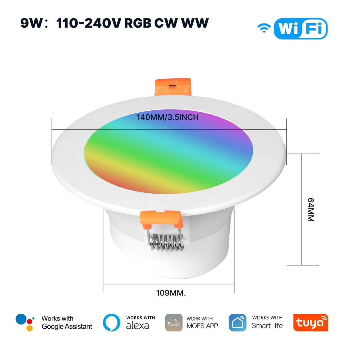 spot led intelligent wifi rgb changement couleur lumiere froide chaude moderne 9w 12w 800lm