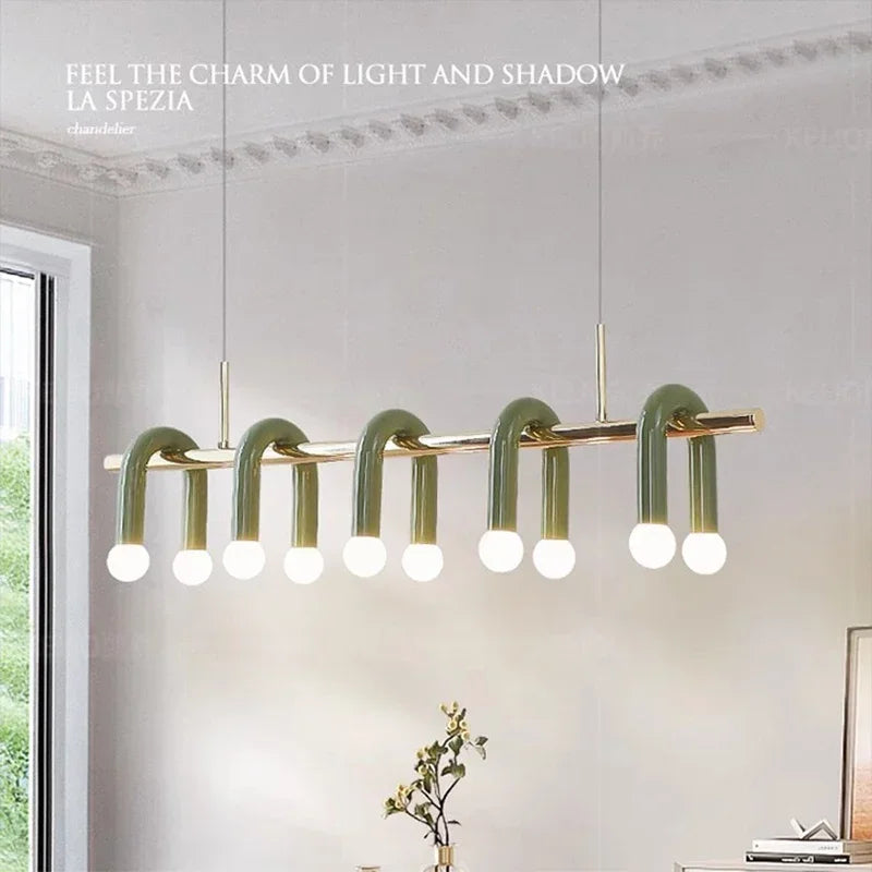 Suspension lumineuse moderne vert olive forme organique ampoules led salon chambrehôtel