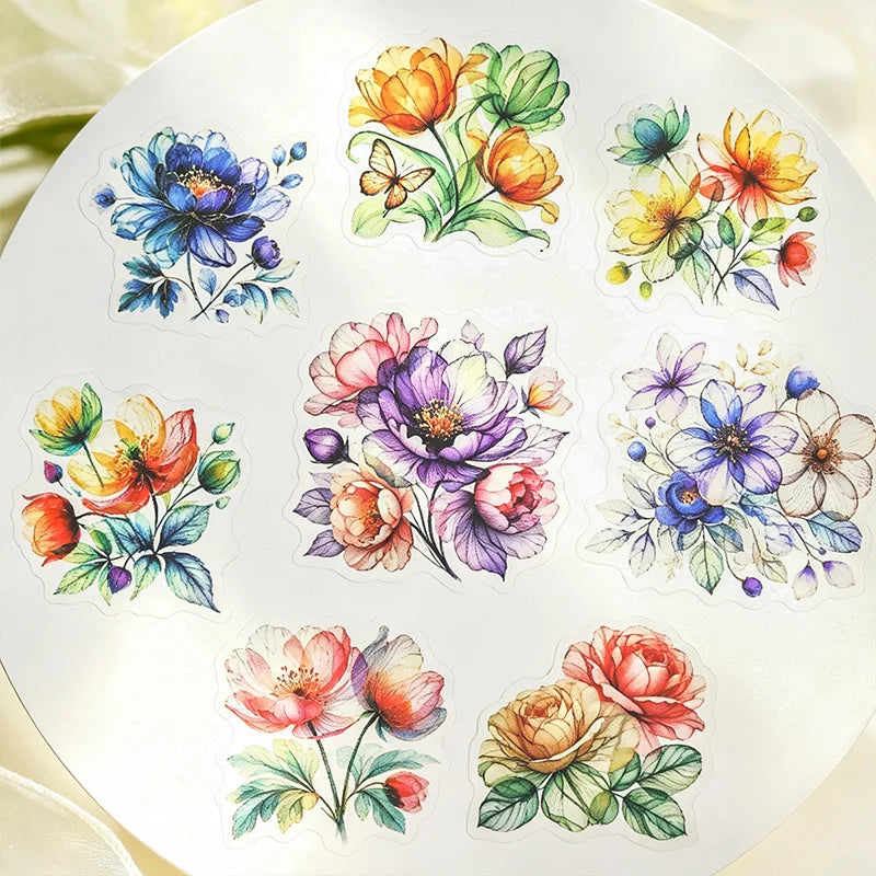 autocollants fleurs multicolores illustration diy décoration journal kawaii love have good day