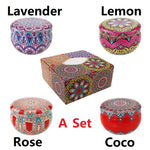 bougie parfumée cire soja boho chic motif mandala couvercle boîte rangement