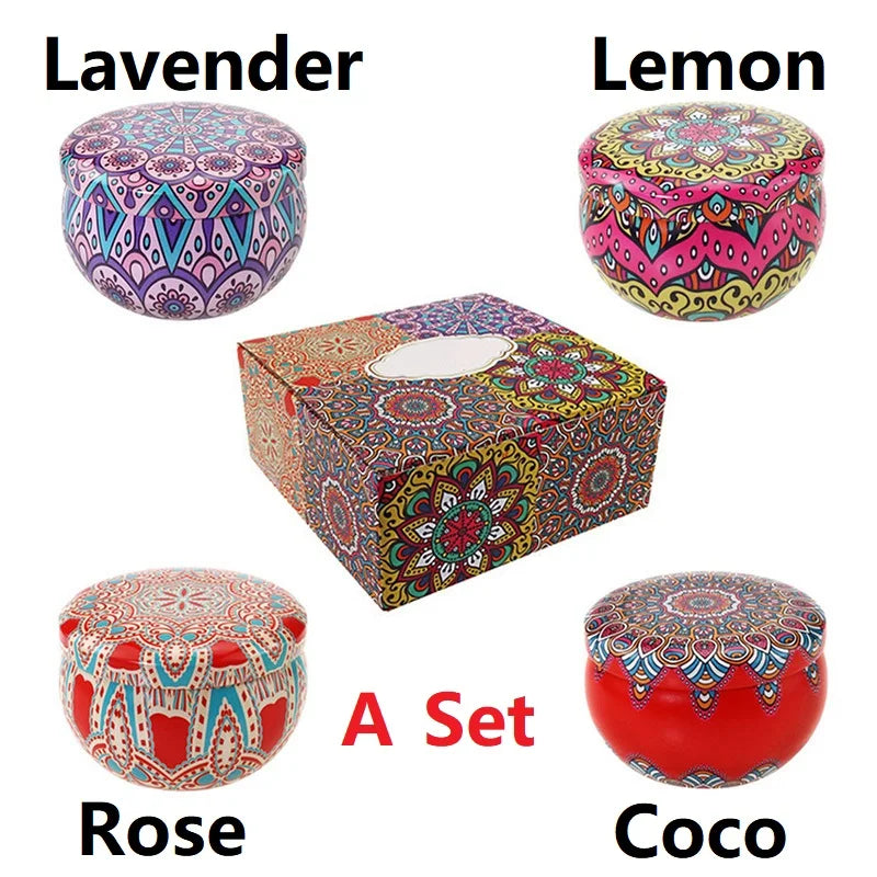 bougie parfumée cire soja boho chic motif mandala couvercle boîte rangement