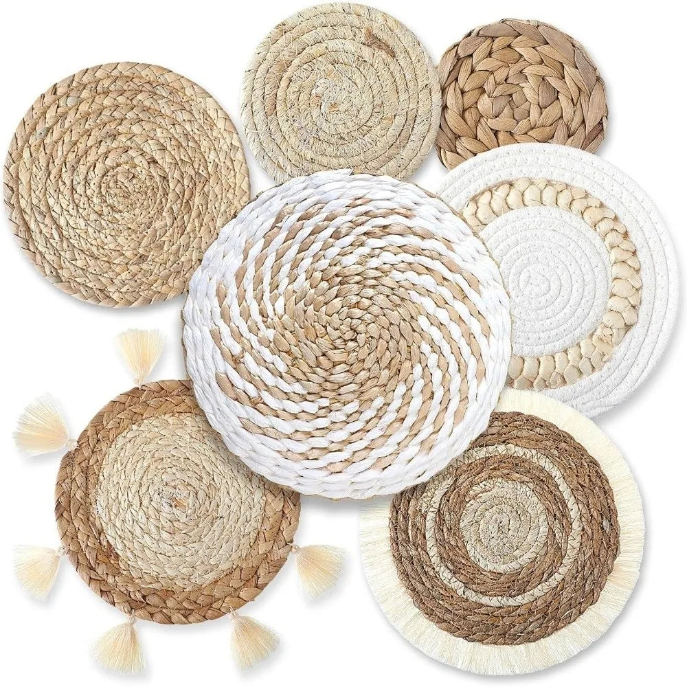 assiettes décoratives boho spirales franges naturel beige noir blanc rustic murales tressées