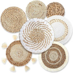 assiettes décoratives boho spirales franges naturel beige noir blanc rustic murales tressées