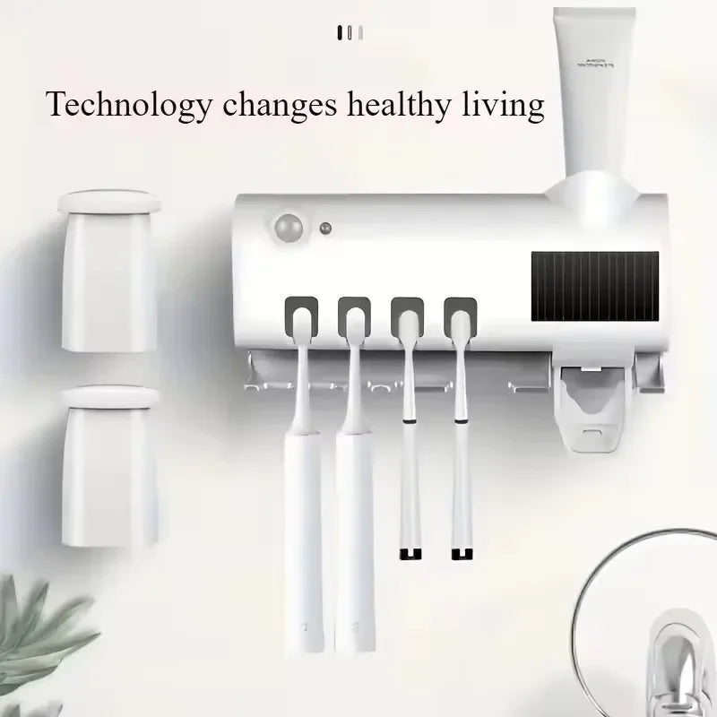 support brosse dents moderne adhésif rechargeable led tube dentifrice minimaliste