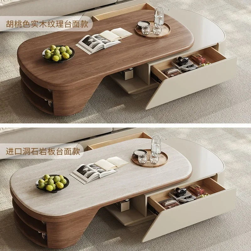 table basse moderne chêne plateau pierre roulettes dimensions 130x80cm