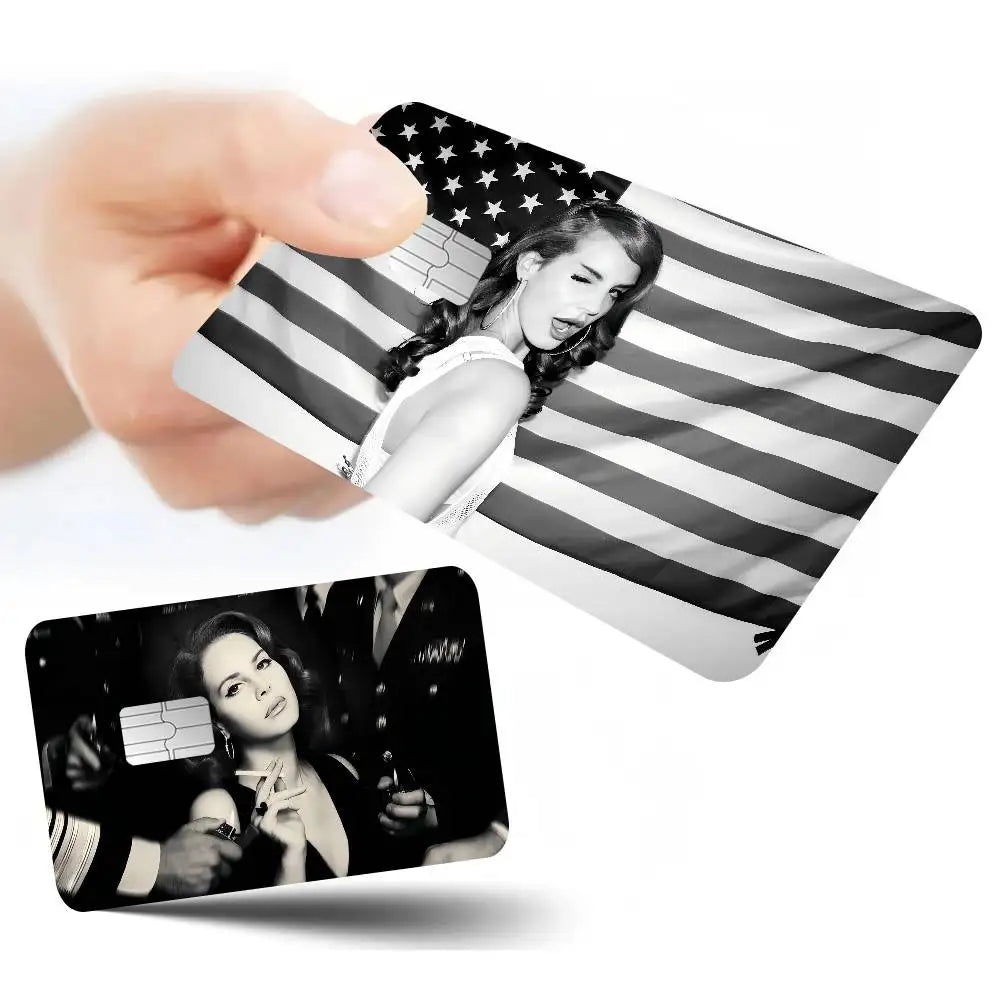 sticker carte crédit noir blanc drapeau américain personnalisable moderne réutilisable