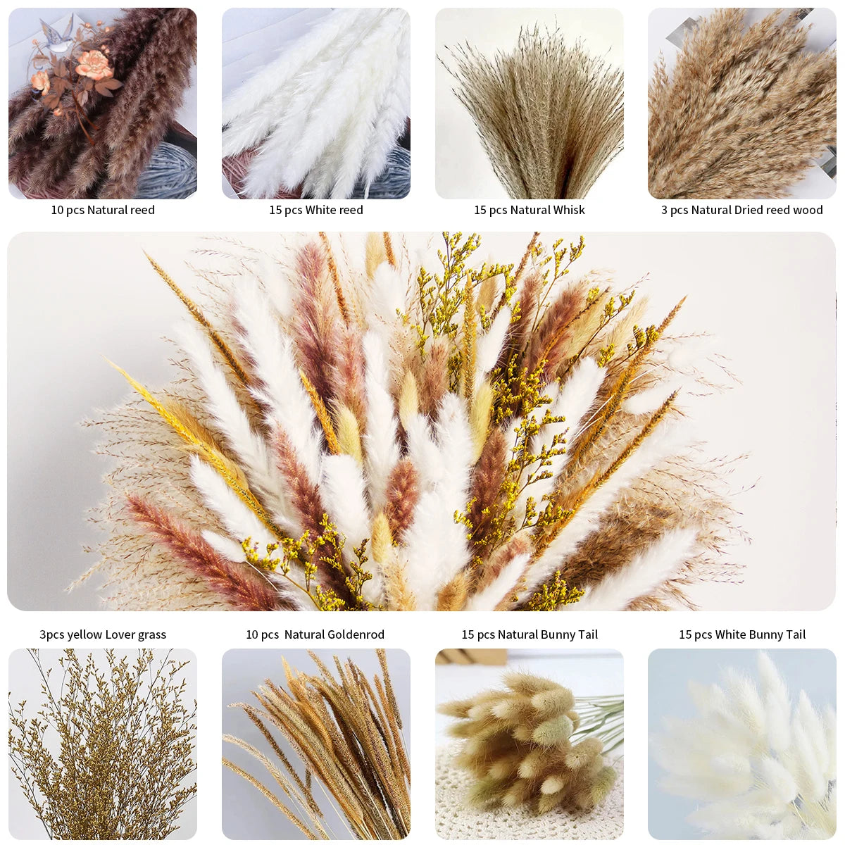 bouquet fleurs séchées naturel blanc beige rustique décoration maison anniversaire mariage
