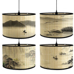 abat jour artisanal bambou illustration paysage oiseaux fleurs tringle contemporain
