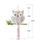chouettes macramé blanc cassé motifs géométriques boho chic tapisserie murale tresses régulières