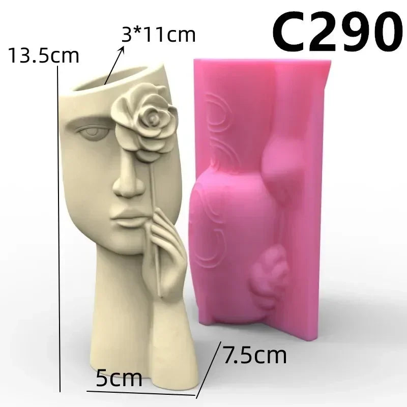vase silicone forme buste humain blanc rose marron visage stylisé moderne