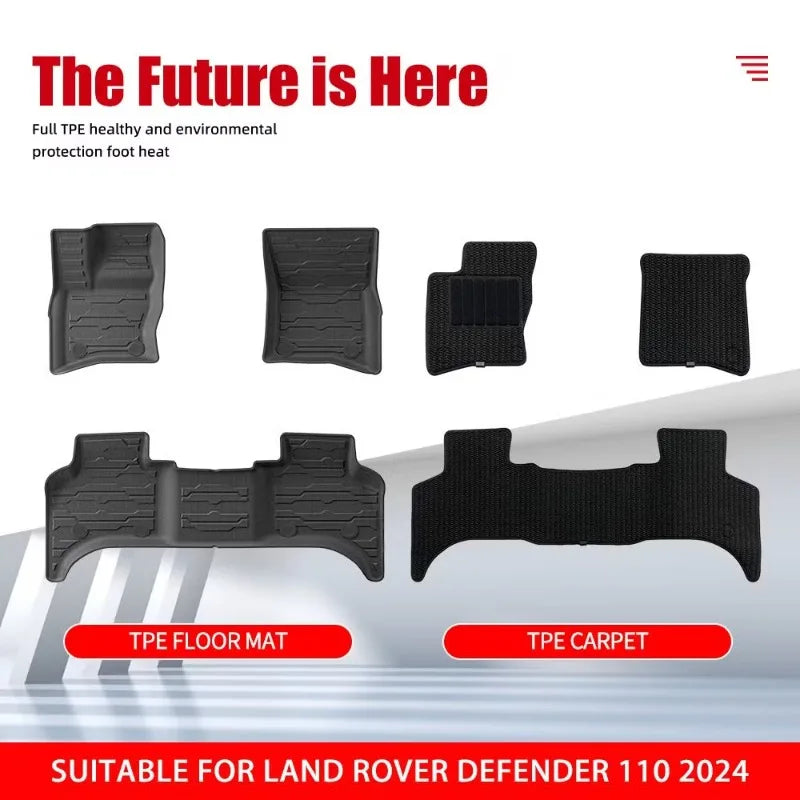 tapis sol noir texture rugueuse tpe waterproof fixation moderne land rover defender 110