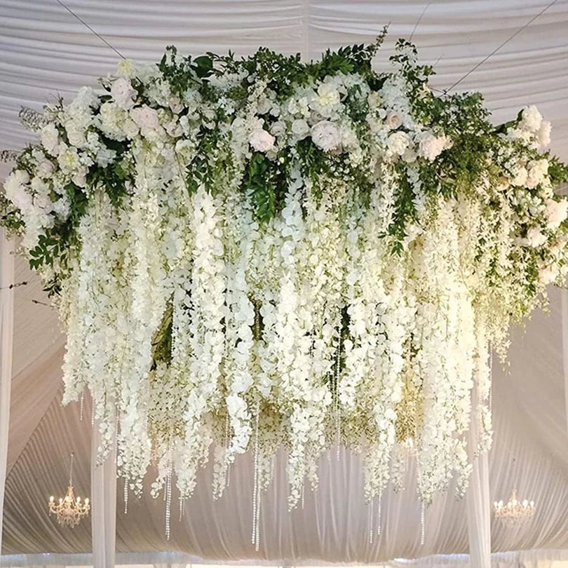guirlande fleurs artificielles soie mariage anniversaire baby shower décoration extérieure orchidée moderne vert jaune