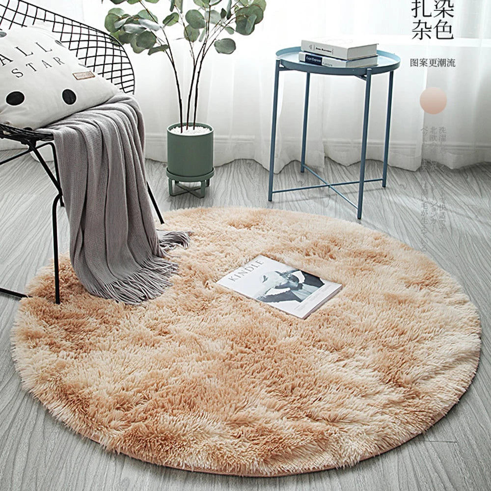 tapis rond moderne gris bleu rose doux uni salon chambre polycolore polyester confortable