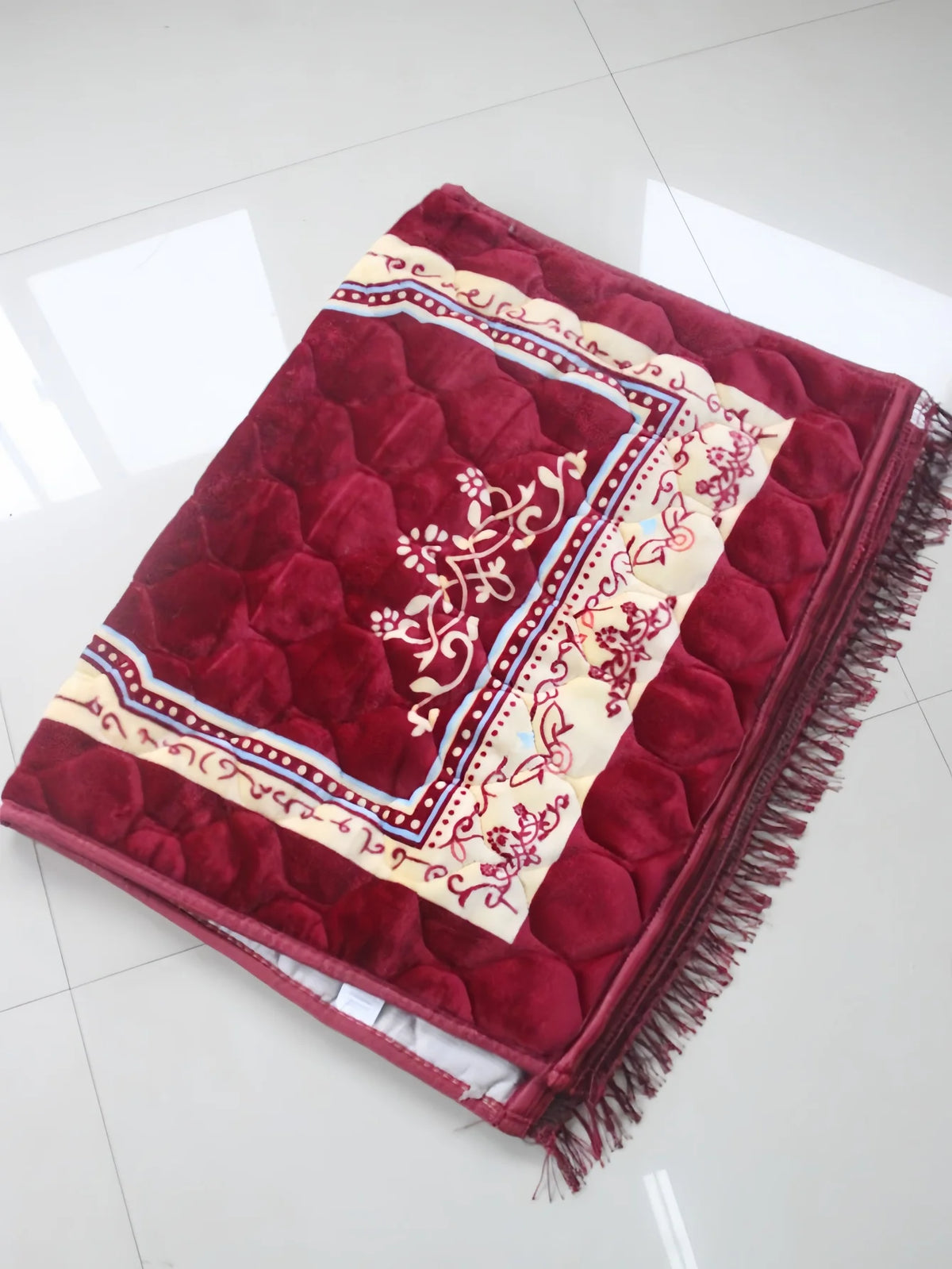 tapis prière musulman fleur coton flocage antidérapant bleu vert rouge ornements bordure classique 120cm