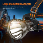 lampe frontale rechargeable 2000lm 8000mah led noire orange camping pêche