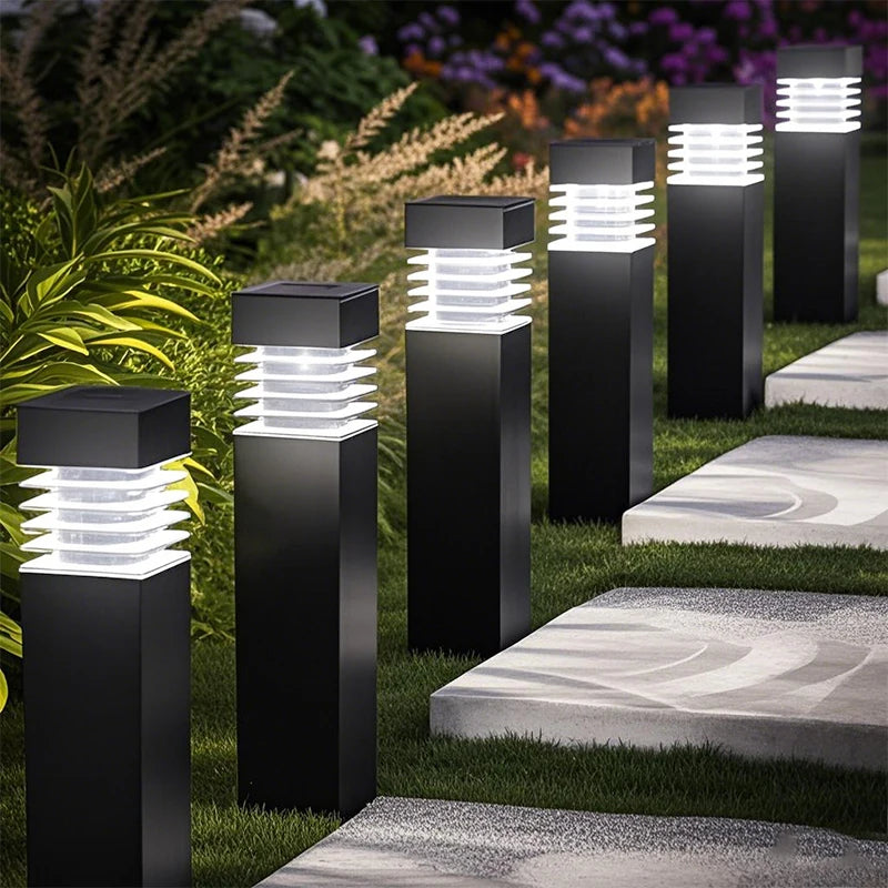 lampe solaire led moderne noire rayures horizontales ip65 jardin patio extérieur