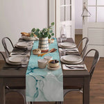 nappe runner imitation marbre bleu turquoise moderne décoration intérieure table manger maison serviettes assiettes