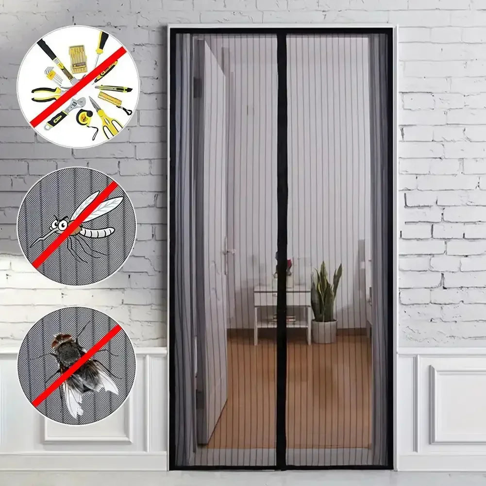 rideau moustiquaire porte noir blanc maille fine transparent clips magnétiques salon chambre été