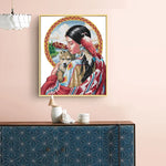 Kit broderie motif ethnique plumes animaux rubans guide couleurs aiguilles tissu coton imprimé maison