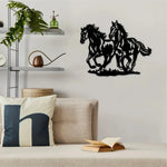 décoration murale métal chevaux noir beige silhouette rustique moderne 23.89cm 30.48cm découpe laser