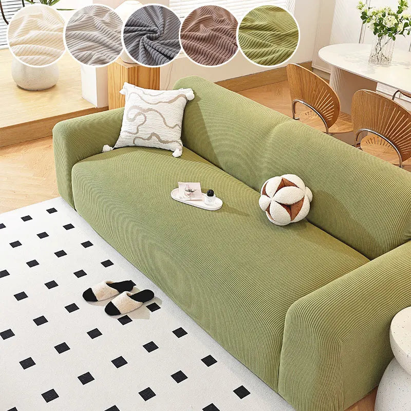 housse canapé polyestère rayures horizontales beige gris moderne antidérapante 100% polyestère