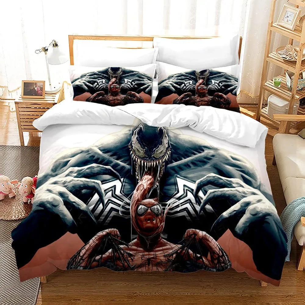 Détail de l'impression 3D Venom sur la housse de couette en microfibre douce