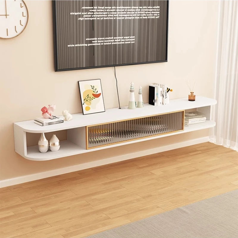 étagère murale moderne noire blanche support tv vases livres photo moderne