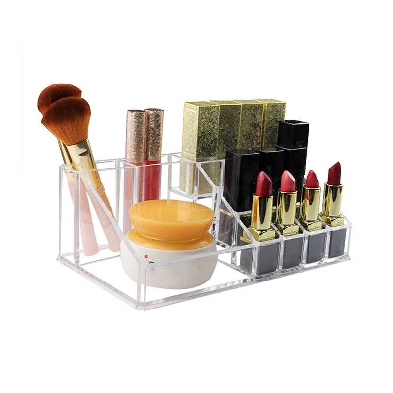 boîtes rangement cosmétiques transparentes moderne poignées 12 compartiments crayons tiroirs rouges lèvres pinceau crème