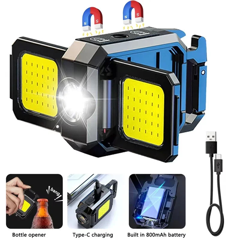 lampe torche rechargeable moderne compact noir bleu jaune texturée interrupteur tactile charge Type clips