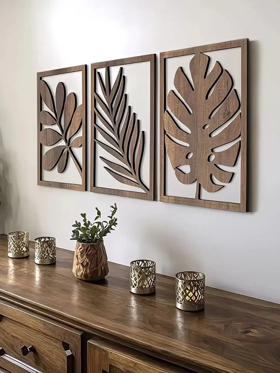 panneaux decoratifs murals bois naturel motifs feuilles modernes rustiques adhesifs blancs