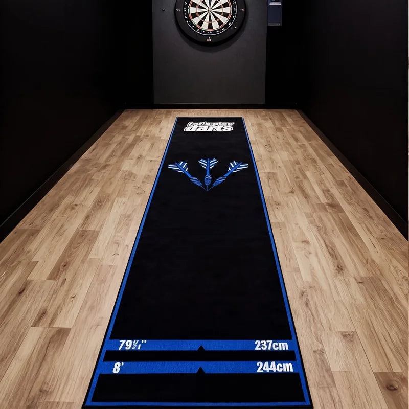 tapis fléchettes noir bleu logo cuesto moderne antidérapant polyester durable intérieur extérieur chambre couloir