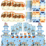 kit decoration anniversaire chien bleu assiettes gobelets serviettes guirlande support cupcake decor animaux