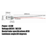 lampe led argentée moderne 0.5w 17mm 180mm câbles noirs rouges 40 60 degree