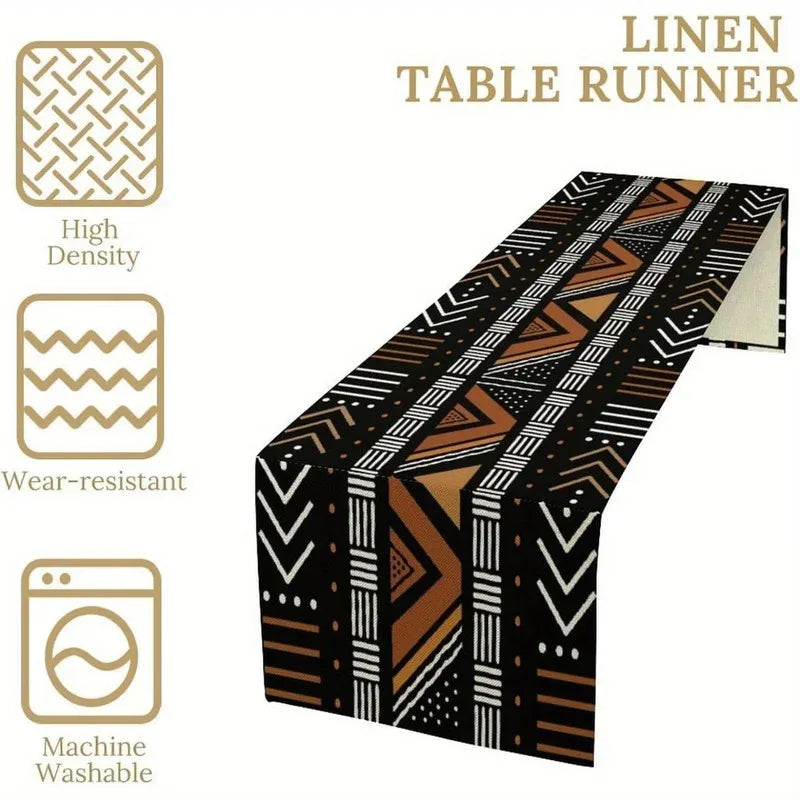 table runner géométrique tribal moderne noir marron blanc ethnique polyester 274cm 183cm 91cm 33cm