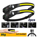 lampe frontale rechargeable led noir jaune blanc rayures moderne compact ceinture camping