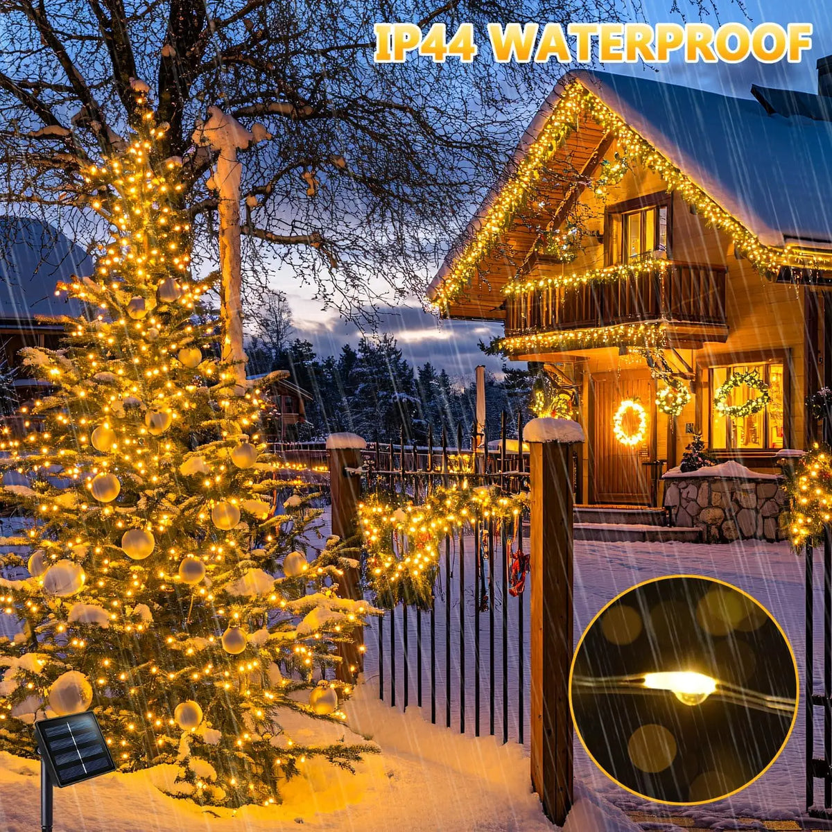 guirlande lumineuse led solaire 400 points blanc doré moderne 300cm jardin festive