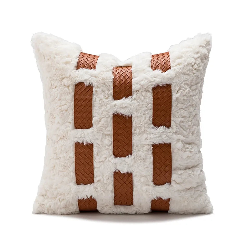 taies d'oreillers brodées contemporain 45x45cm marron clair motifs géométriques
