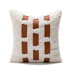taies d'oreillers brodées contemporain 45x45cm marron clair motifs géométriques