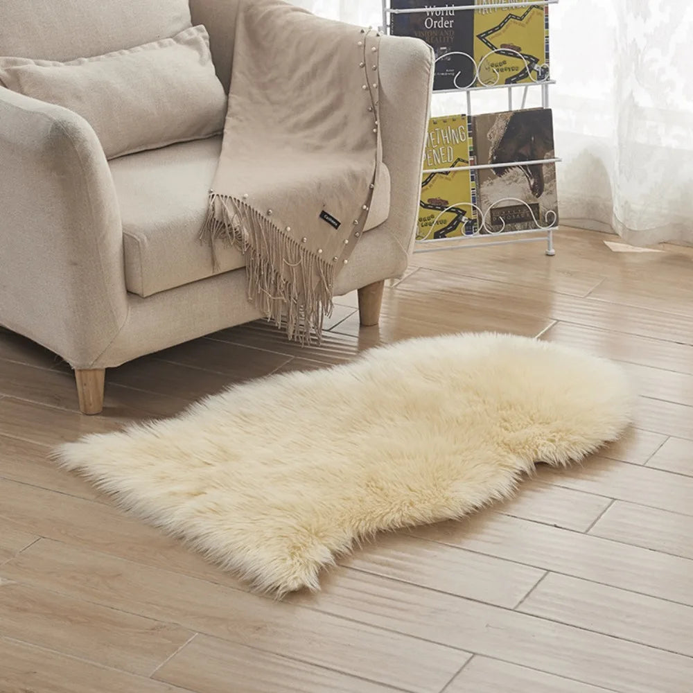 tapis blanc fourrure synthétique moderne polyester lavable vinyle sans BPA chambre maison