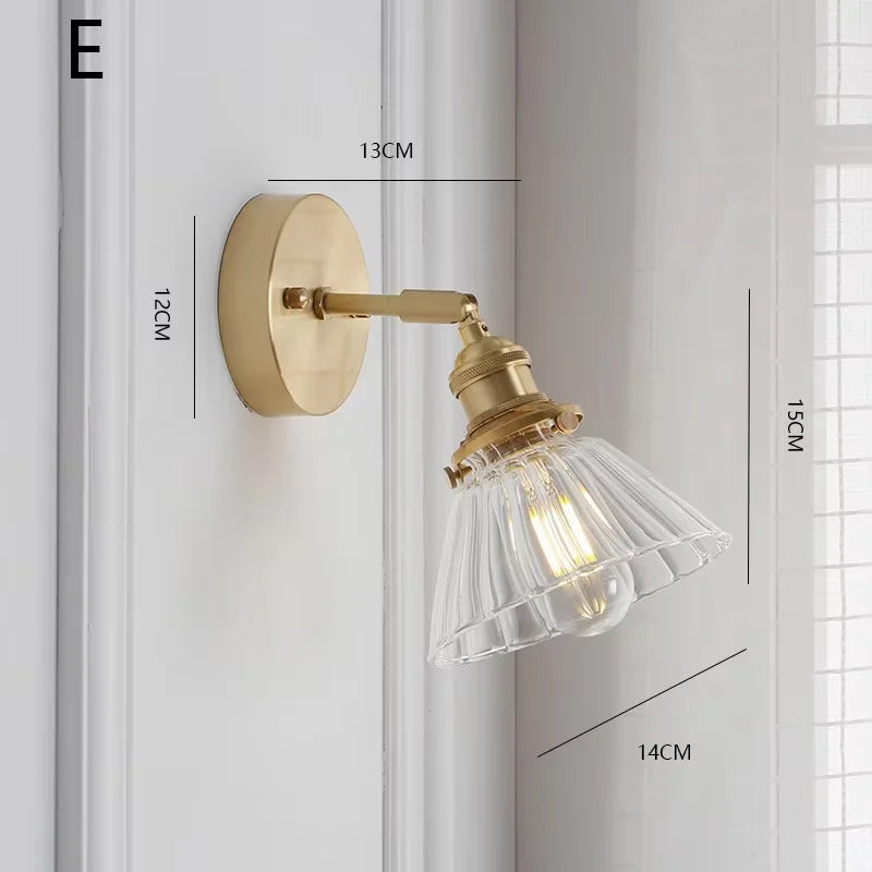 applique murale industrielle vintage or transparent led verre abat jour éclairage chambre couloir nordique