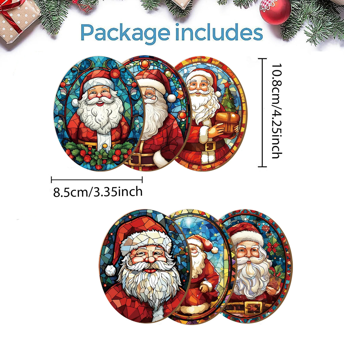 sous verres bois motifs noël vitrail père noël multicolore artisanal festive opaques