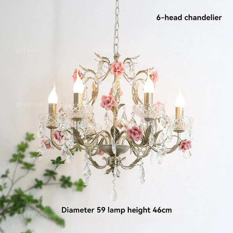 lustre floral cristal transparent rose doré vintage romantique chambre salon