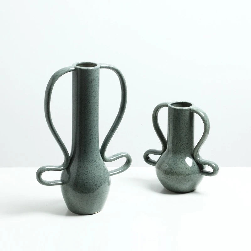 vase céramique moderne vert grisâtre texturé grains opalescent grande taille décoration intérieure