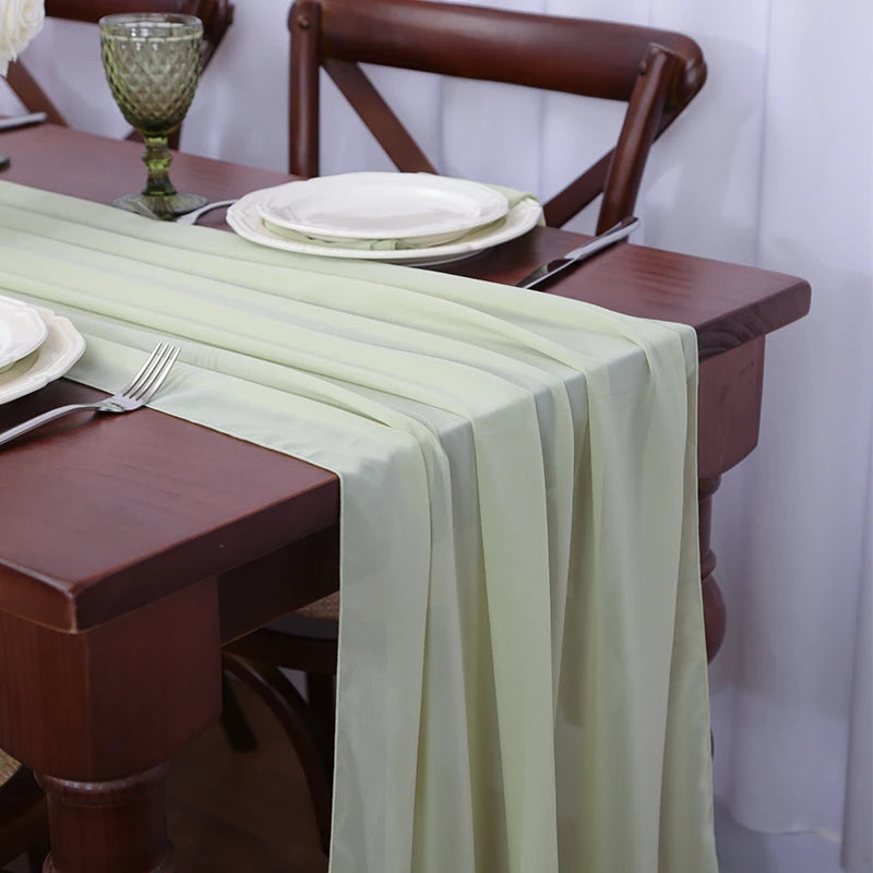 chemin table vert clair moderne uni opaque 30x300cm ruban blanc decoration anniversaire mariage noel