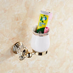 accessoires salle bain or cristaux porte serviettes savon gobelets élégants vis fixés