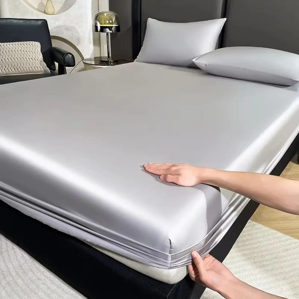 housse lit satinée gris clair moderne ajustement matelas 90x200cm coton polyester