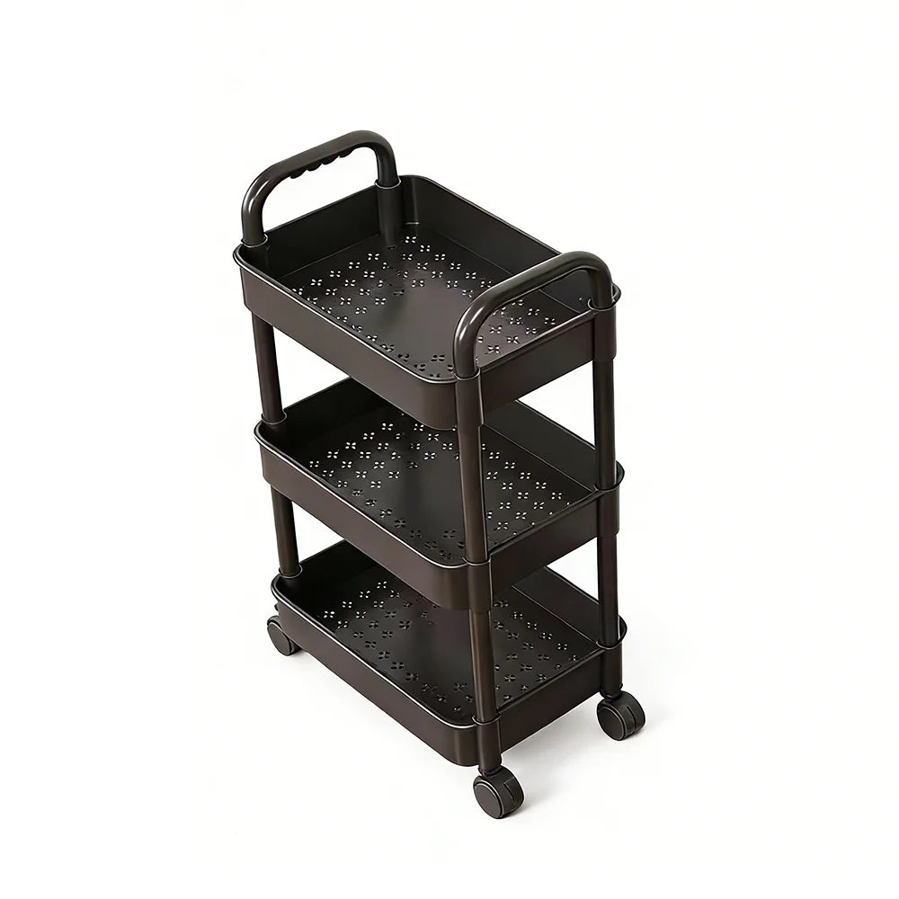 chariot roulette rangement acier inoxydable noir paniers modernes utilisation multiple domestique roulettes poignées